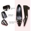 C.Paravano Metal Buckle Square Toe Low Block Heels Closed Toe Chunky Heels 1.1 in Low Heel Pumps Vintage Women’s Pump for Party Wear Dress Pumps Shoes Patent Leather(DarkGreen,5.5)