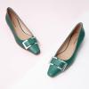 C.Paravano Metal Buckle Square Toe Low Block Heels Closed Toe Chunky Heels 1.1 in Low Heel Pumps Vintage Women’s Pump for Party Wear Dress Pumps Shoes Soft Lambskin(Green,5.5)