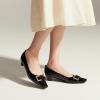 C.Paravano Metal Buckle Square Toe Low Block Heels Closed Toe Chunky Heels 1.1 in Low Heel Pumps Vintage Women’s Pump for Party Wear Dress Pumps Shoes Soft Lambskin(Green,5.5)