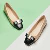 C.Paravano Women’s Ballet Flats Bowknot Square Toe Low Block Heel Soft Leather Shoes for Office, Casual and Dressy Occasions,Two-Tone Flats for Women(Beige&Black,7)