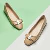C.Paravano Women’s Ballet Flats Bowknot Square Toe Low Block Heel Soft Leather Shoes for Office, Casual and Dressy Occasions,Two-Tone Flats for Women(Camel,7.5)