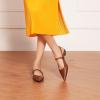 C.Paravano Women’s Slingback Flats Pointed Toe Kitten Heels Low Heel Pumps Ankle Strap Comfort for Office Casual Wear Leather Dress Shoes(Size 7,Brown Flats)