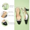 C.Paravano Women’s Slingback Low Chunky Heels Silver Round Toe Block Heel Pumps Splicing Bowknot Slip On Fashion Party Dress Shoes,Size12