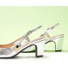 C.Paravano Women’s Slingback Low Chunky Heels Silver Round Toe Block Heel Pumps Splicing Bowknot Slip On Fashion Party Dress Shoes,Size12