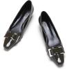 C.Paravano Metal Buckle Square Toe Low Block Heels Closed Toe Chunky Heels 1.1 in Low Heel Pumps Vintage Women’s Pump for Party Wear Dress Pumps Shoes Patent Leather(DarkGreen,5.5)