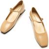 C.Paravano Women’s Mary Jane Shoes Square Toe Flats for Women Ballet Flats with Strap Dressy Casual Work Office Party, Low Block Heels Mary Jane Pumps(Dark Beige,8)