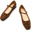 C.Paravano Women’s Mary Jane Shoes Square Toe Flats for Women Ballet Flats with Strap Dressy Casual Work Office Party, Low Block Heels Mary Jane Pumps(Leopard,11.5)