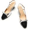 C.Paravano Women’s Slingback Low Chunky Heels Silver Round Toe Block Heel Pumps Splicing Bowknot Slip On Fashion Party Dress Shoes,Size12