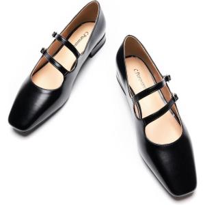 C.Paravano Women’s Mary Jane Shoes | Ballet Flats | Women’s Flats | Square Toe | Flat Shoe | Block Heel(Black,12)