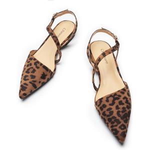 C.Paravano Women’s Slingback Flats | Slip-On Shoes | Flat Sandals | Pointed Toe Sandals| S-Curve Strap | Adjustable Back | Leopard Print(Size 8,Leopard)