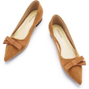 C.Paravano Women’s Suede Bow Knot Ballet Flats Pointed Toe Slip-On Comfort Shoes for Casual & Formal Wear(Brown A1)