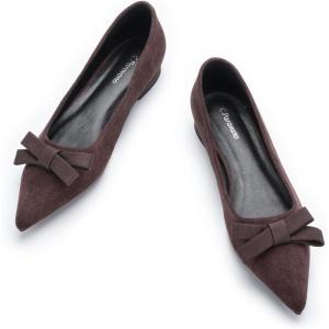 C.Paravano Women’s Suede Bow Knot Ballet Flats Pointed Toe Slip-On Comfort Shoes for Casual & Formal Wear(Chocolate A1)