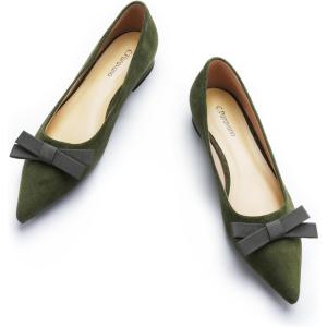 C.Paravano Women’s Suede Bow Knot Ballet Flats Pointed Toe Slip-On Comfort Shoes for Casual & Formal Wear(Green A1)