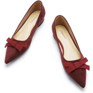 C.Paravano Women’s Suede Bow Knot Ballet Flats Pointed Toe Slip-On Comfort Shoes for Casual & Formal Wear(Red A1)