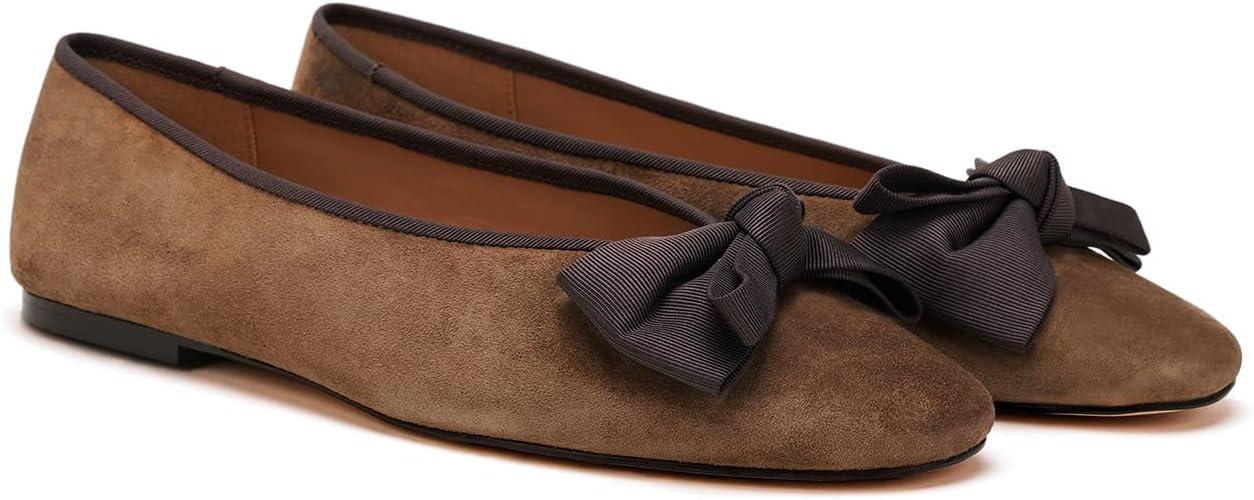 image:imageCParavano Genuine Leather Ballet Flats Shoes for Women Ballerina Flats Round Toe Shoes Dressy Shoes for WomenChestnut