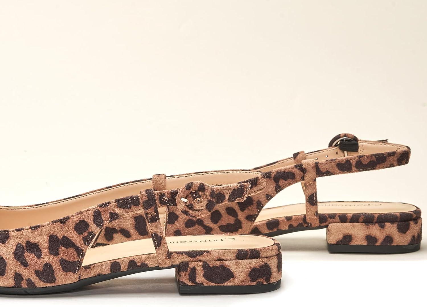 image:imageCParavano Slingback Flats Womens Slingback Shoes Low Heels Square Toe Flat Sandals Women Block Heel Slingback SandalsSize 9Leopard