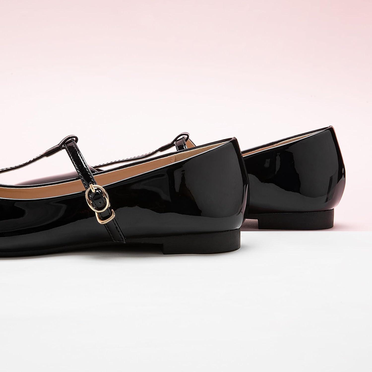 image:imageCParavano Womens Mary Jane Flats Comfortable Square Toe Ballet Flats Mary Jane Shoes with Strap Casual Dress Flat Black Shoes for Work Party or Walking Size 115Black