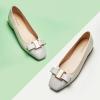 C.Paravano Women’s Ballet Flats Bowknot Square Toe Low Block Heel Soft Leather Shoes for Office, Casual and Dressy Occasions,Two-Tone Flats for Women(White&Grey,8.5)