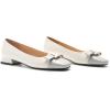 C.Paravano Women’s Ballet Flats Bowknot Square Toe Low Block Heel Soft Leather Shoes for Office, Casual and Dressy Occasions,Two-Tone Flats for Women(White&Grey,8.5)
