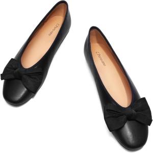 C.Paravano Genuine Leather Ballet Flats Shoes for Women | Ballerina Flats | | Round Toe Shoes | Dressy Shoes for Women(Black)