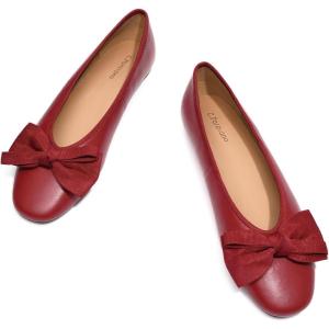 C.Paravano Genuine Leather Ballet Flats Shoes for Women | Ballerina Flats | | Round Toe Shoes | Dressy Shoes for Women(Red)