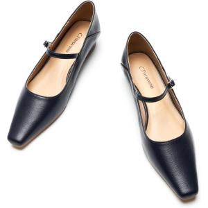 C.Paravano Mary Jane Pumps Women Convertible Low Square Heels Fold-Down Heel Shoes to Sandals Versatile Casual to Dressy (Size Navy,6)