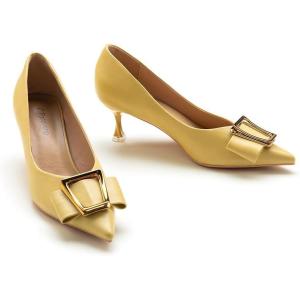 C.Paravano Pumps Shoes Women | Kitten Heels | Low Heel | Dress Shoes for Women | Pointed Toe Heels, Spring/Summer Events(Yellow,Size 7)