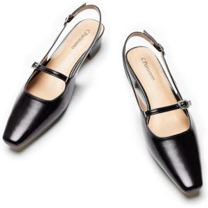 C.Paravano Slingback Flats | Women’s Flats | Beige Block Heel | Low Heel for Women(Black)