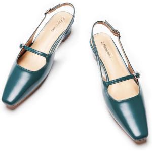 C.Paravano Slingback Flats | Women’s Flats | Beige Block Heel | Low Heel for Women(Peacock Blue)