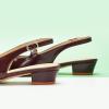 C.Paravano Slingback Flats | Women’s Flats | Beige Block Heel | Low Heel for Women(Red/Brown)