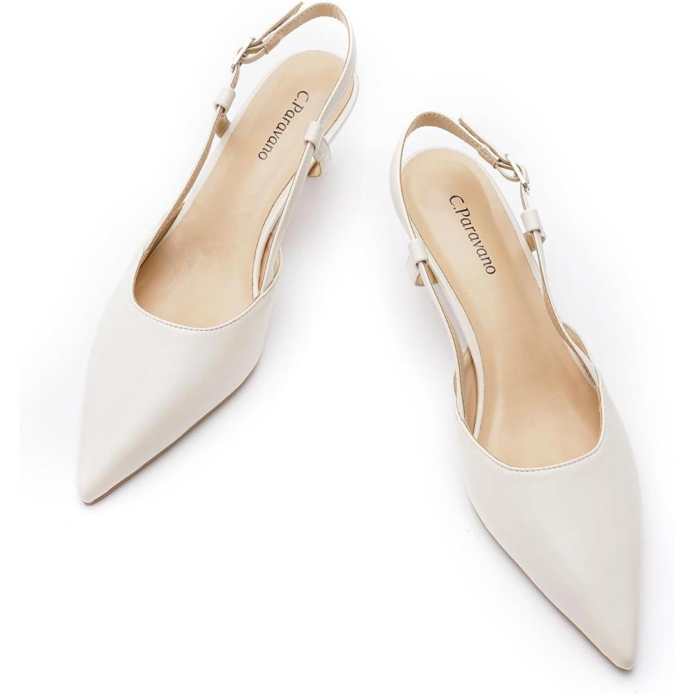 image:imageCParavano Slingback Flats Pointed Toe Flats Slingback Sandals Womens Slingback Dress Shoes Adjustable Buckle SandalsWhite