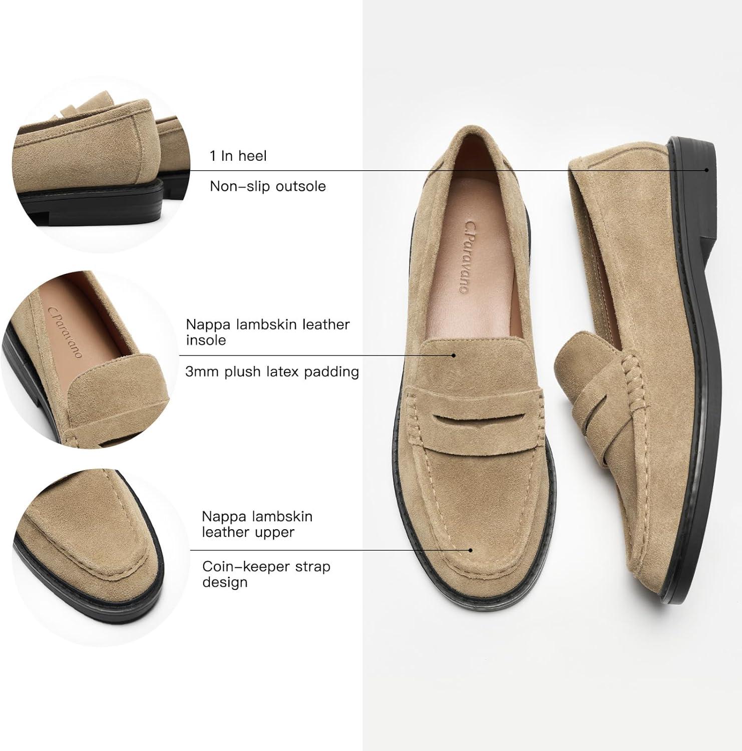 image:imageCParavano Genuine Leather Penny Loafers Loafers for Women Casual Slip On Walking Flats Classic Driving MoccasinsSand
