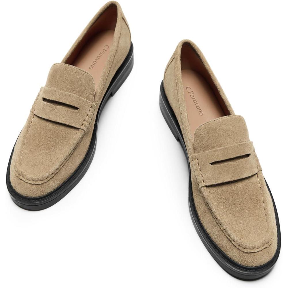 image:imageCParavano Genuine Leather Penny Loafers Loafers for Women Casual Slip On Walking Flats Classic Driving MoccasinsSand