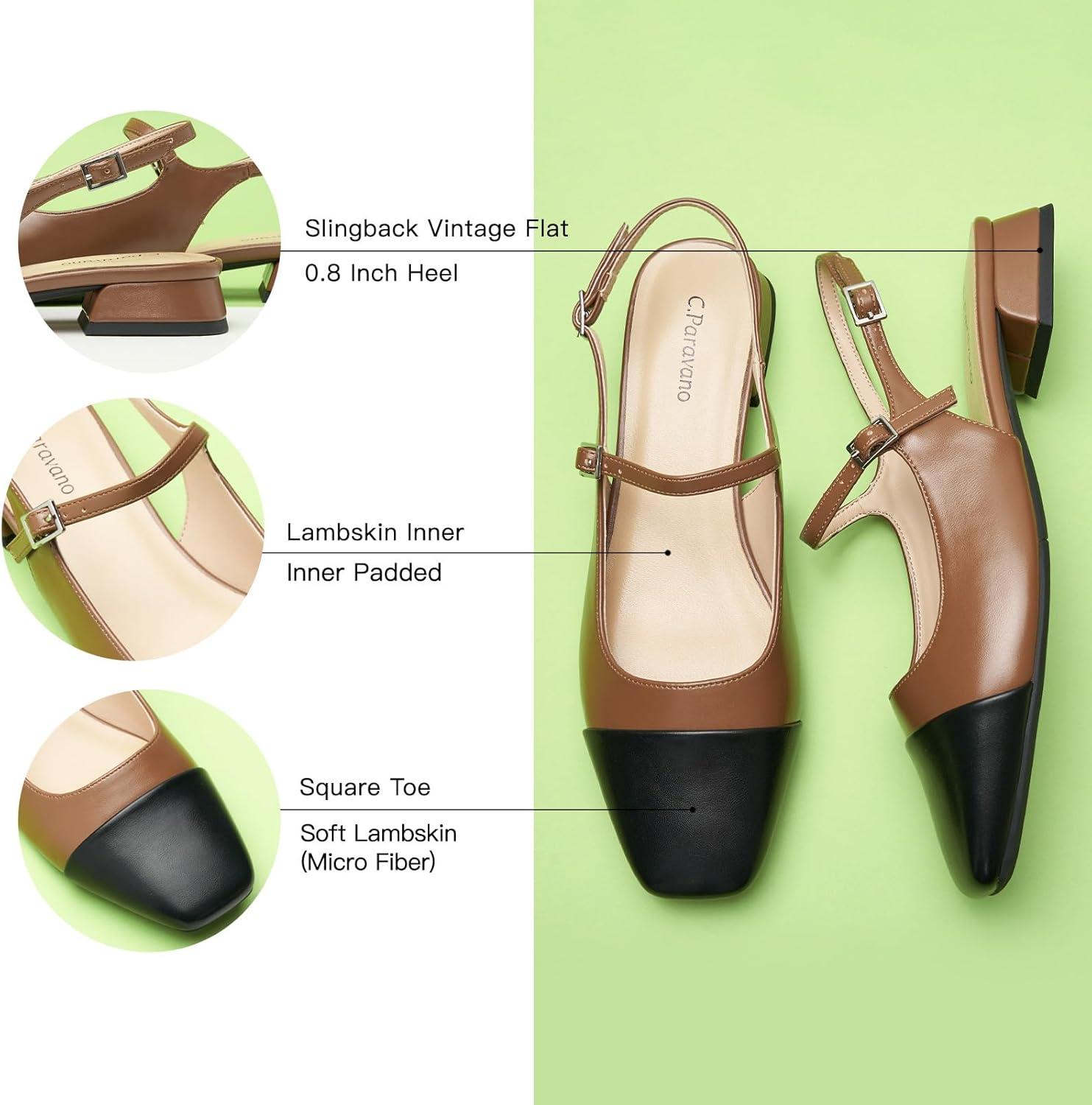 image:imageCParavano Womens Square Toe Slingback Block Heel SandalsBrown