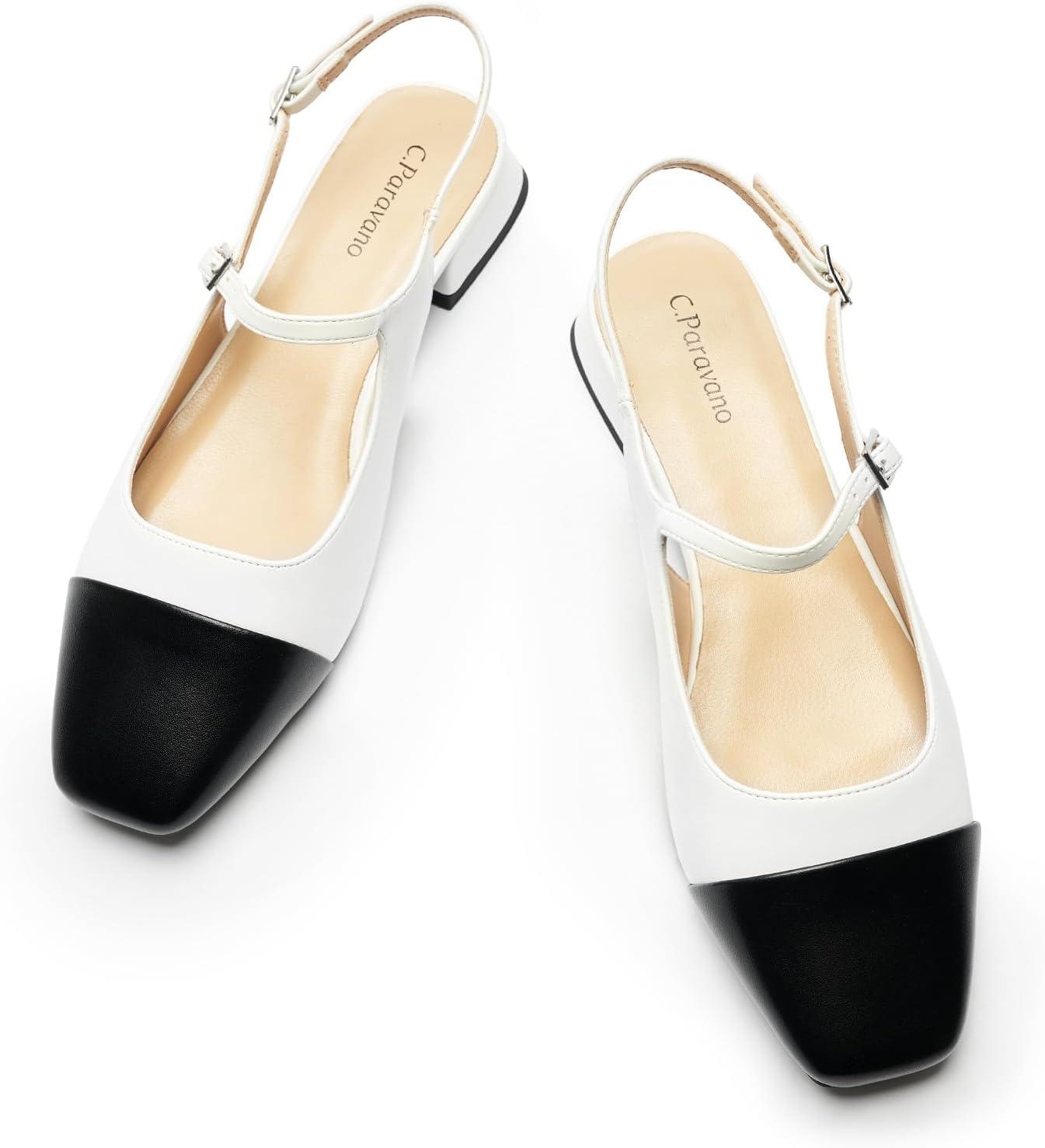 image:imageCParavano Womens Square Toe Slingback Block Heel SandalsWhite