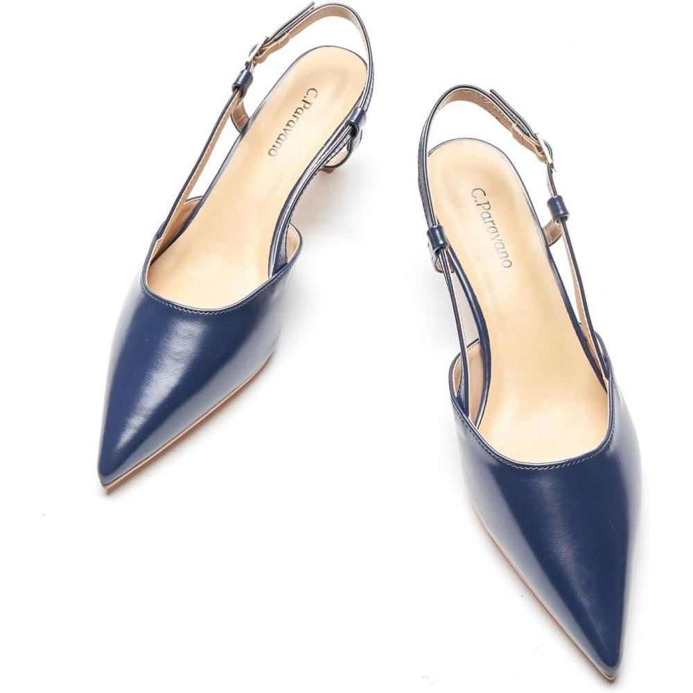 image:imageCParavano Kitten Heels for Women Low Heel Slingback Heels for Women Pointed Pumps Shoes Closed Toe SandalsSize 55Navy Heel