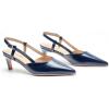 C.Paravano Kitten Heels for Women | Low Heel | Slingback Heels for Women | Pointed Pumps Shoes | Closed Toe Sandals(Size 5.5,Navy Heel)