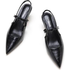 C.Paravano Women’s Slingback Flats | Pointed Toe Pumps | Kitten Heels for Women | Slingback Dress Shoes | Slingback Sandals （Size 7.5,Black Heels）