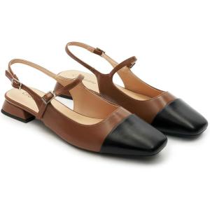 C.Paravano Women’s Square Toe Slingback Block Heel Sandals(Brown)
