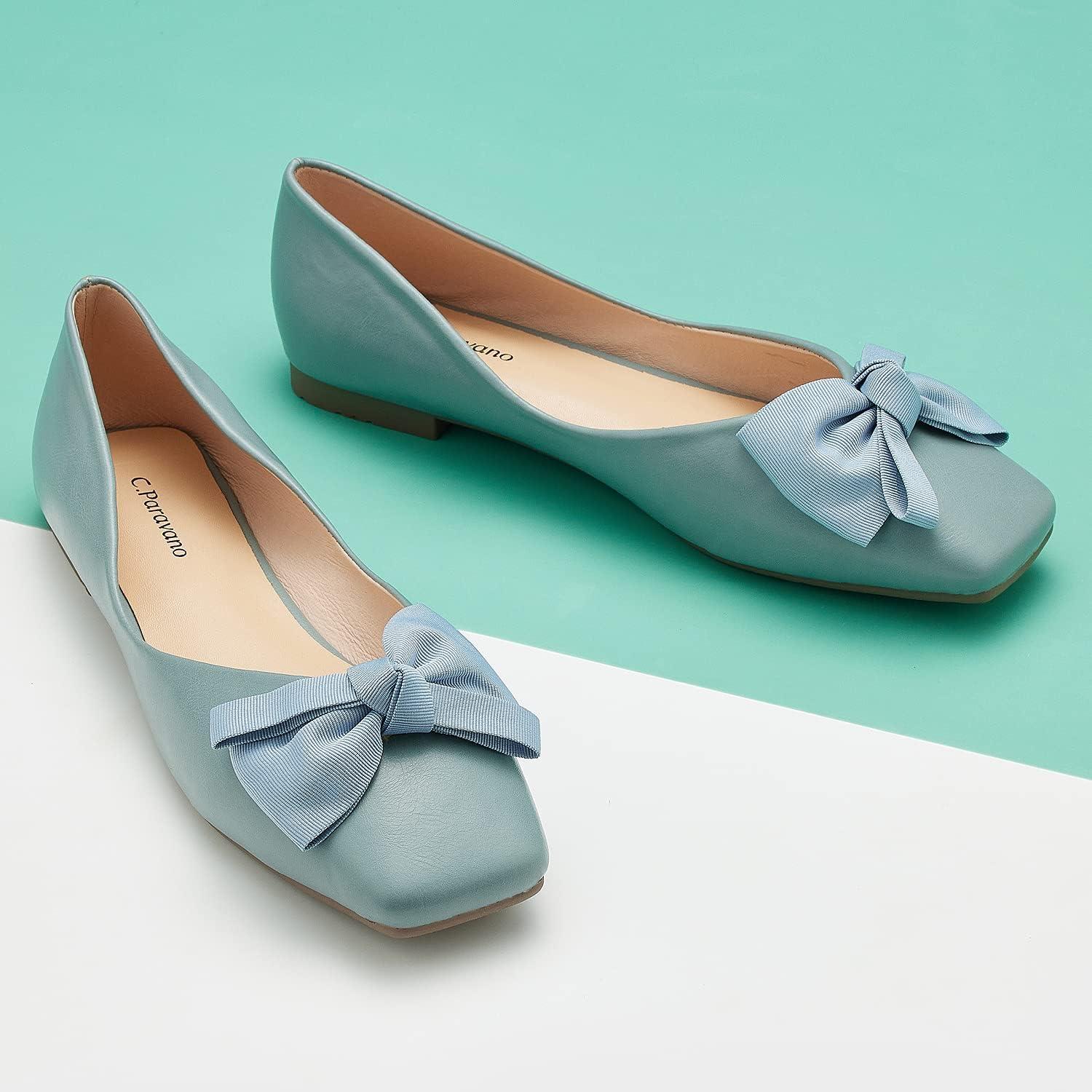 image:imageCPARAVANO Womens Flats I Square Toe Shoes for Women I Blue Flat Shoes I Womens Leather Shoes I Flat Shoes Women Size 39Blue