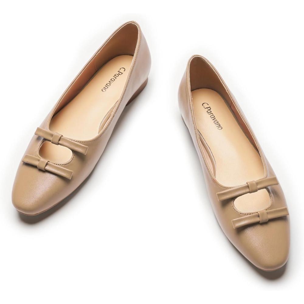 image:imageCParavano Ballet Flats Slipon Shoes Women Bowknot Round Toe Shoes Womens FlatsCamelb6