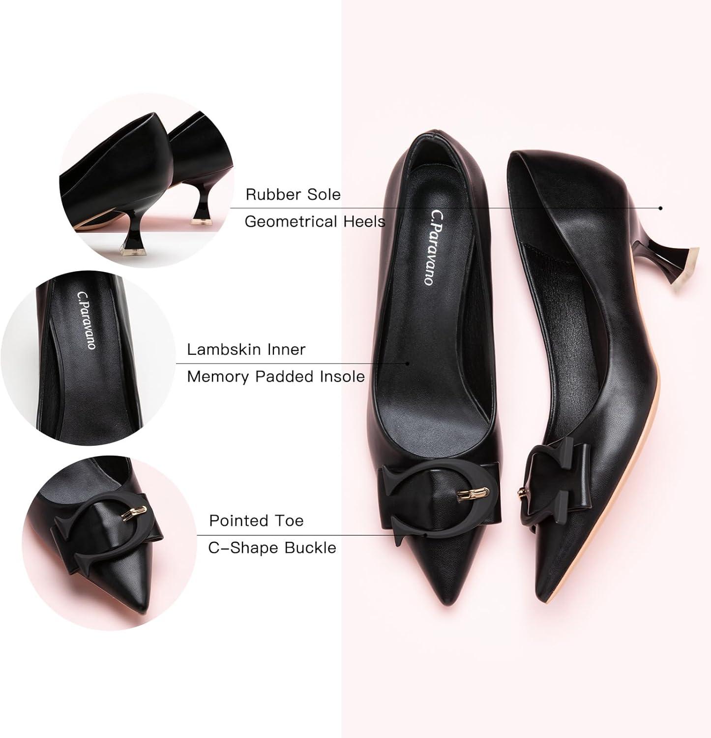 image:imageCParavano Womens Designer Pumps Kitten Heels for Women Low Heel Pumps Heels for Women Women Shoes DressyBlack Smooth