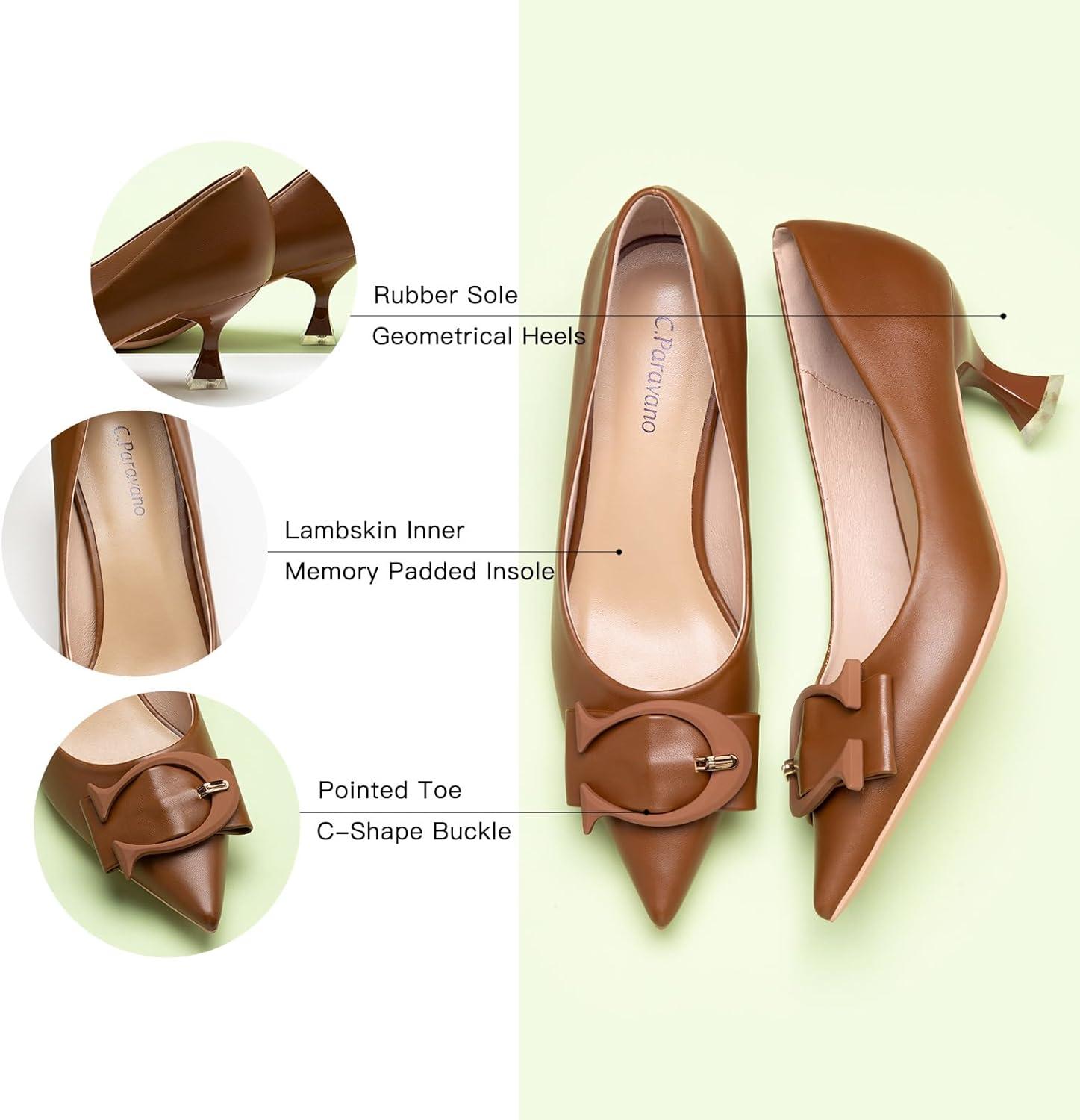 image:imageCParavano Womens Designer Pumps Kitten Heels for Women Low Heel Pumps Heels for Women Women Shoes DressyBrown