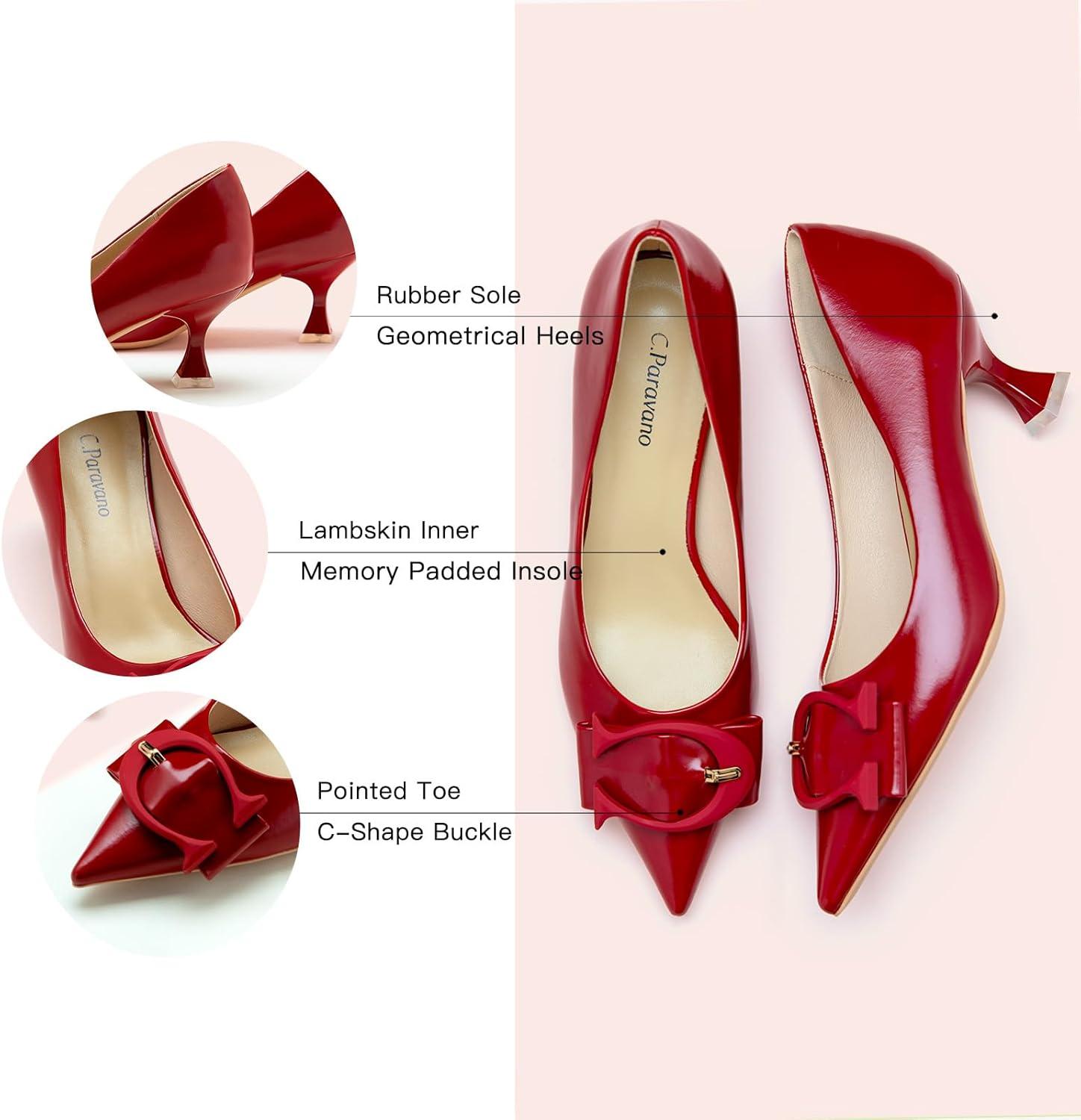 image:imageCParavano Womens Designer Pumps Kitten Heels for Women Low Heel Pumps Heels for Women Women Shoes DressyHeels Red