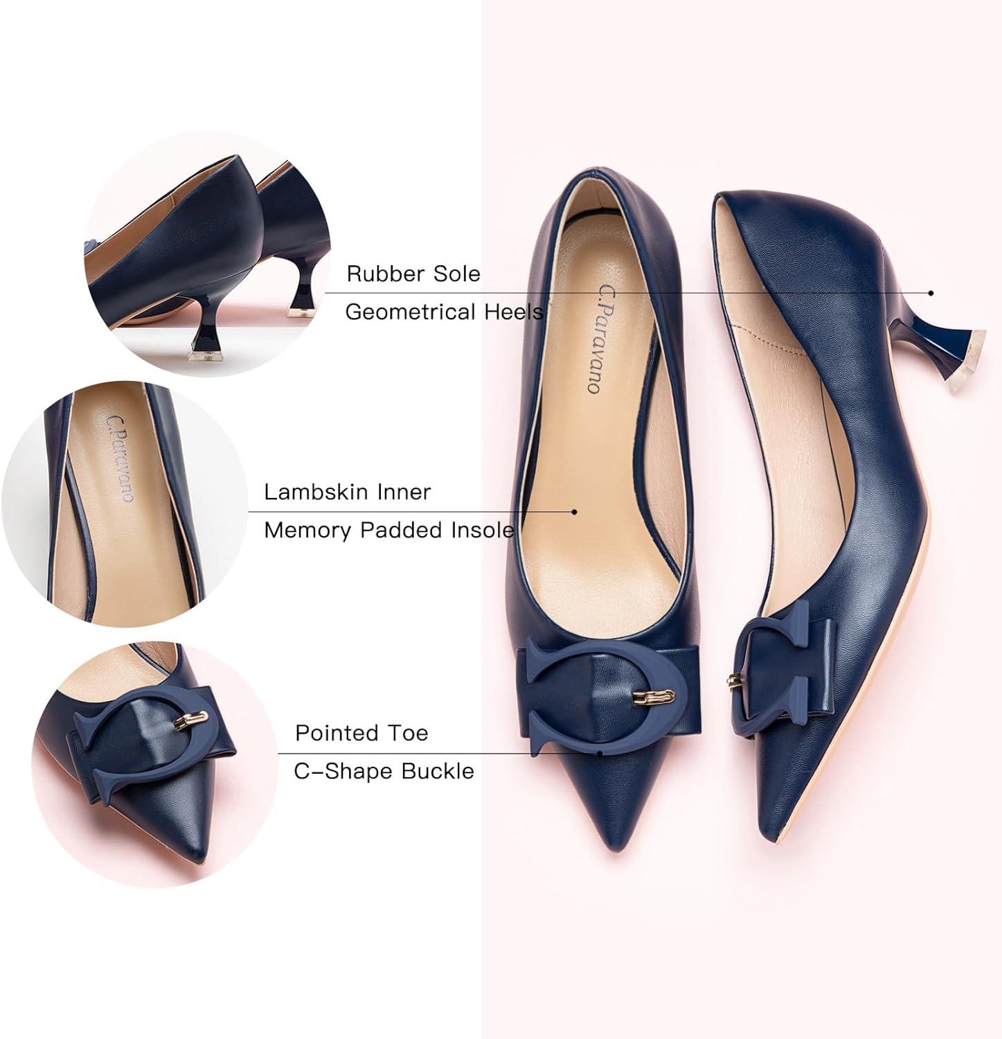 image:imageCParavano Womens Designer Pumps Kitten Heels for Women Low Heel Pumps Heels for Women Women Shoes DressyNavy