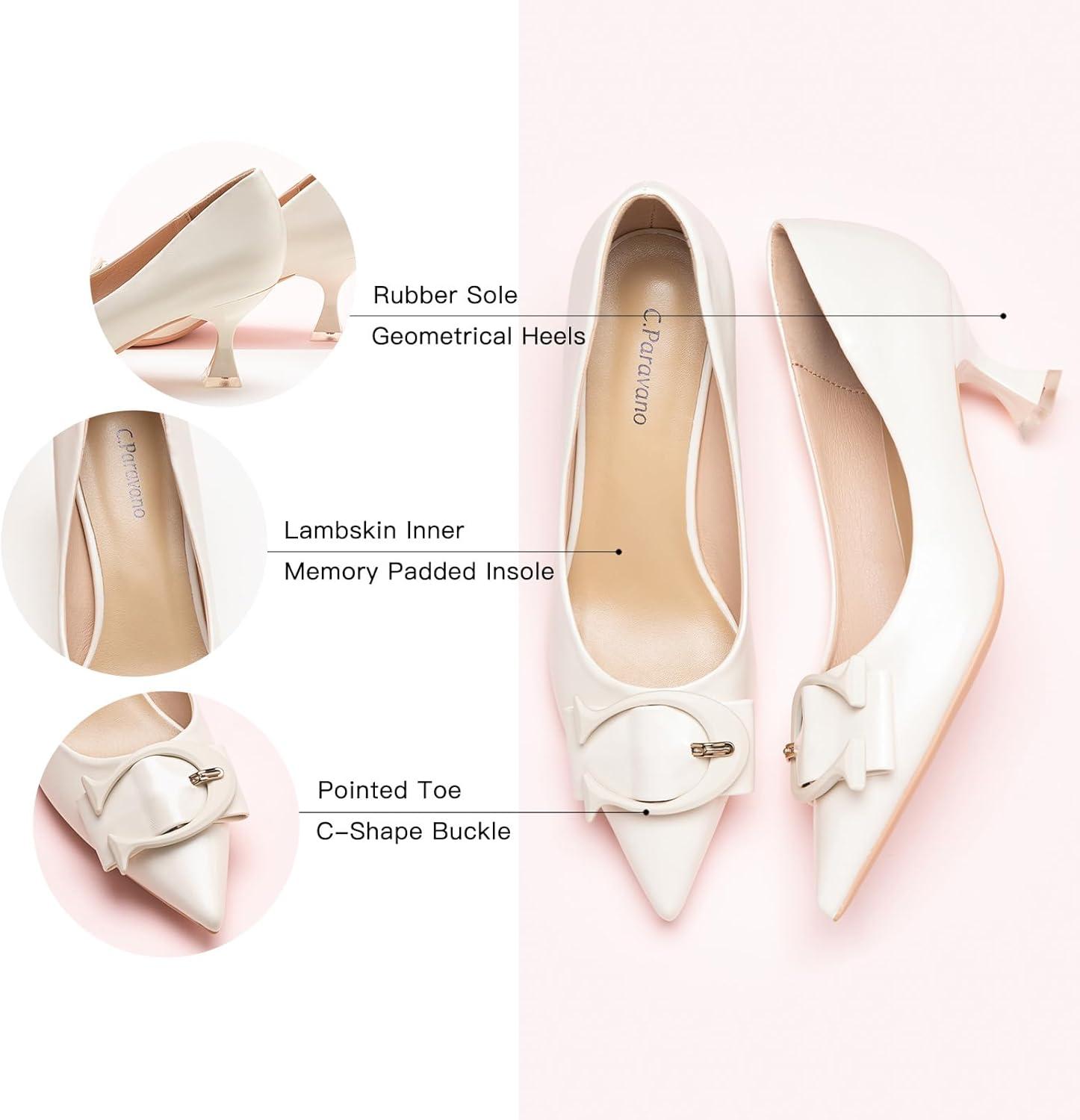 image:imageCParavano Womens Designer Pumps Kitten Heels for Women Low Heel Pumps Heels for Women Women Shoes DressyWhite Smooth