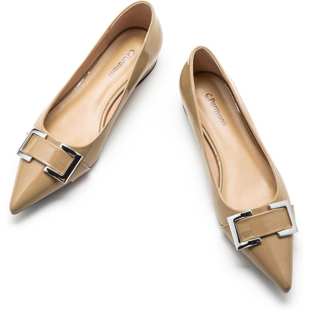 image:imageCParavano Flats for Women Pointed Toe Flats Ballet Flats Women Dressy Shoes ComfortableBeiget