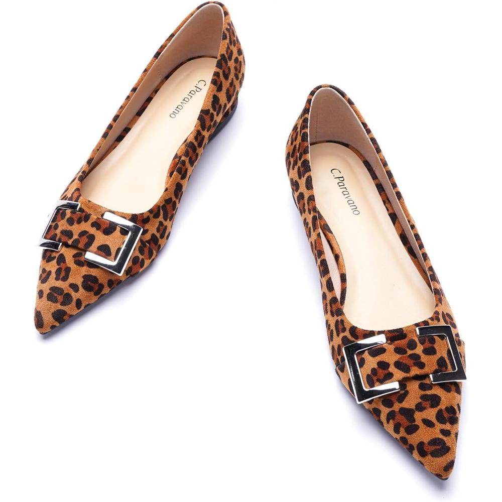 image:imageCParavano Flats for Women Pointed Toe Flats Ballet Flats Women Dressy Shoes ComfortableLeopard B