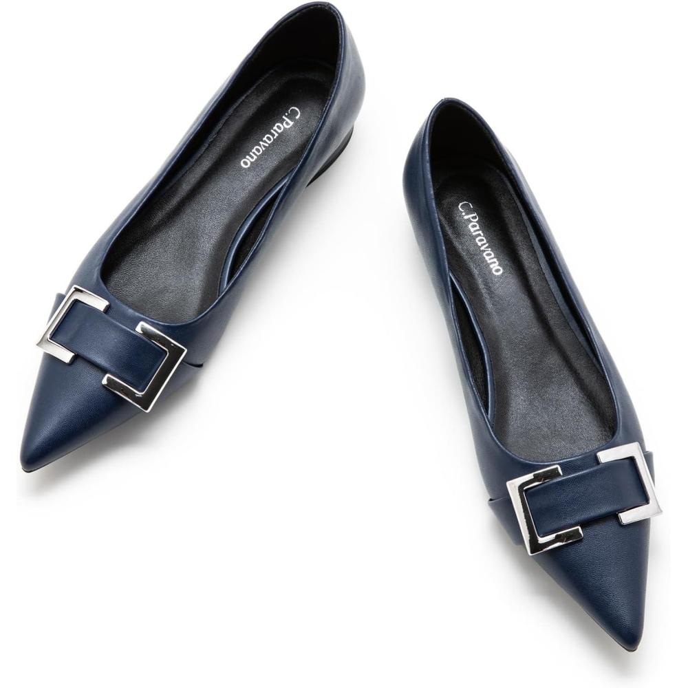 image:imageCParavano Flats for Women Pointed Toe Flats Ballet Flats Women Dressy Shoes ComfortableNavyt