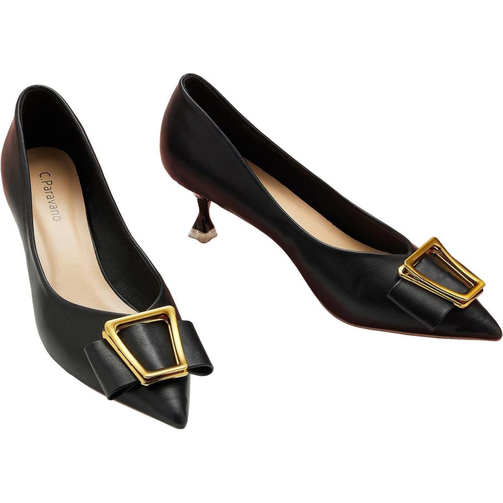 image:imageCParavano Pumps Shoes Women Kitten Heels Low Heel Dress Shoes for Women Pointed Toe Heels SpringSummer EventsBlackSize 115